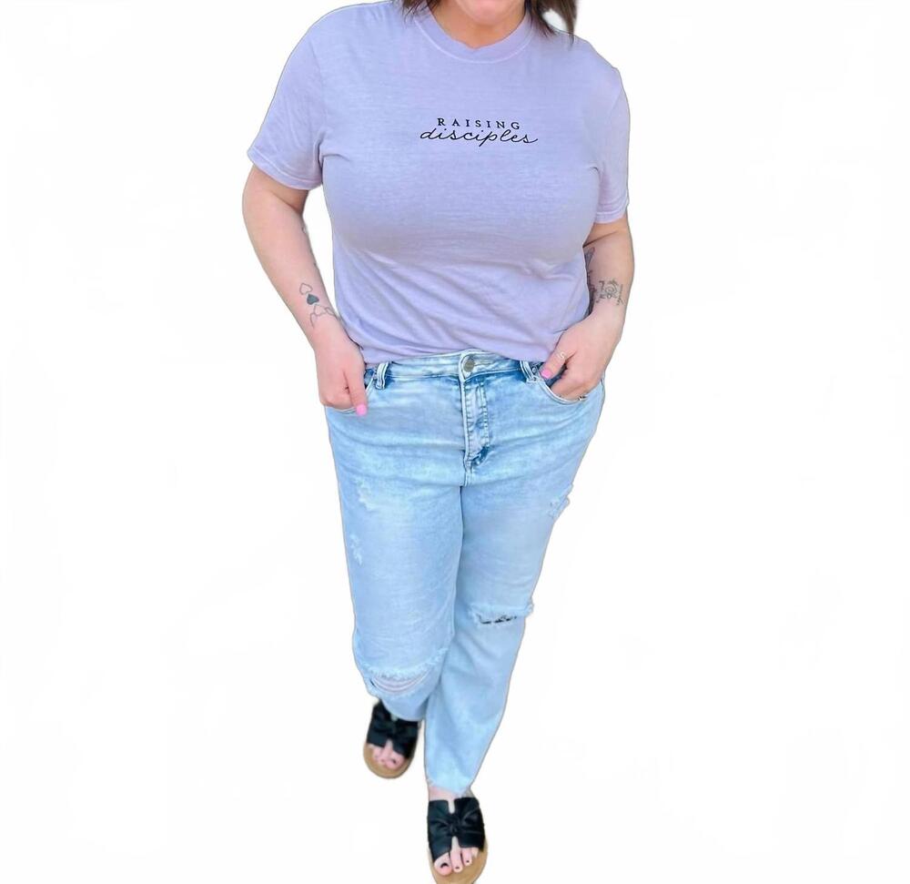 NEW SCRIPTED PEARL raising disciples embroidered t-shirt in orchid